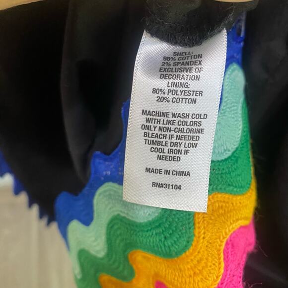 Crown & Ivy Tiered Swing Dress Black Rainbow Hem Bow Back Size XS - Picture 9 of 9